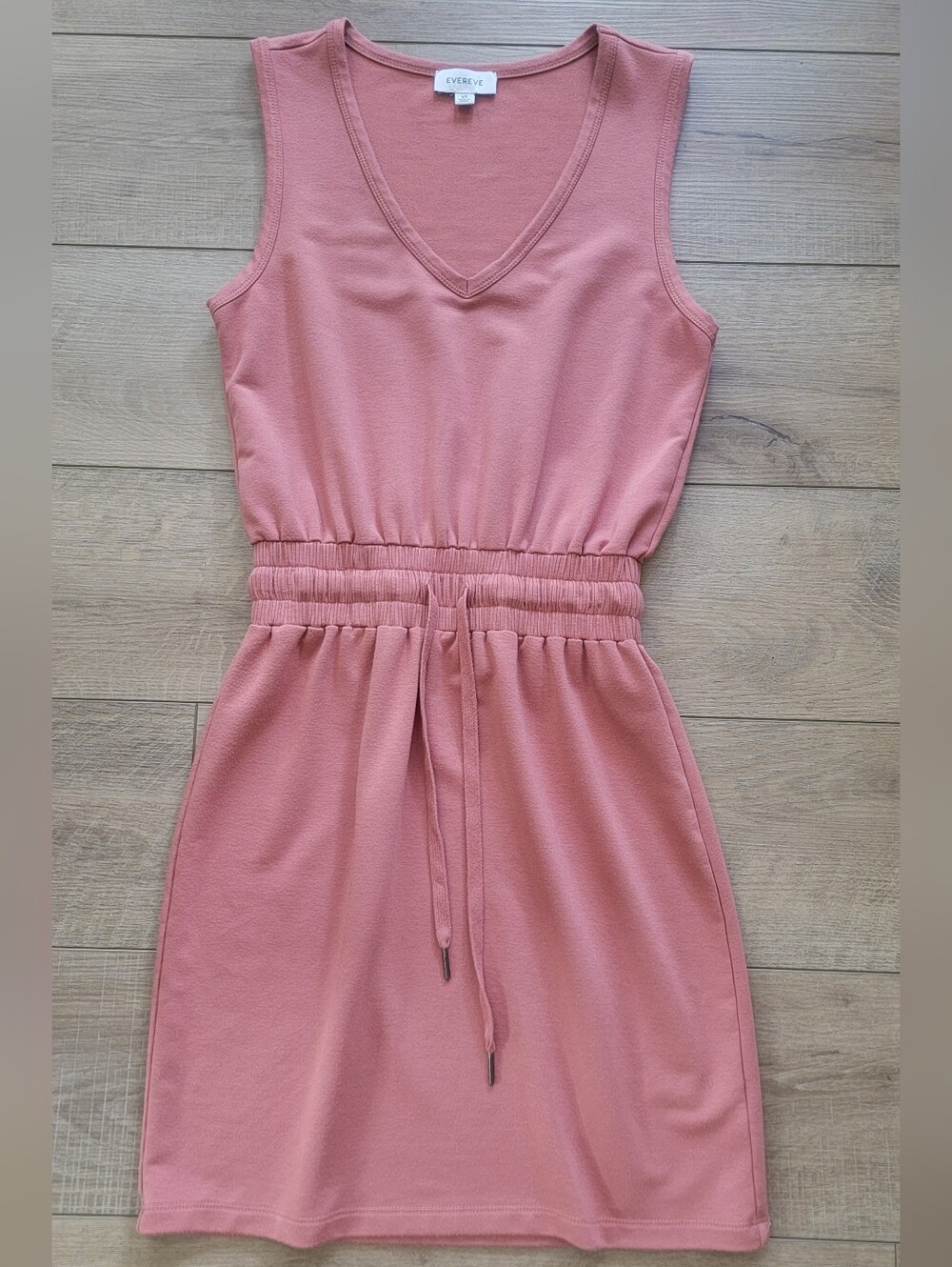 EVEREVE Pink Knit Sleeveless V-Neck Elastic Drawstring Waist Dress XS Casual